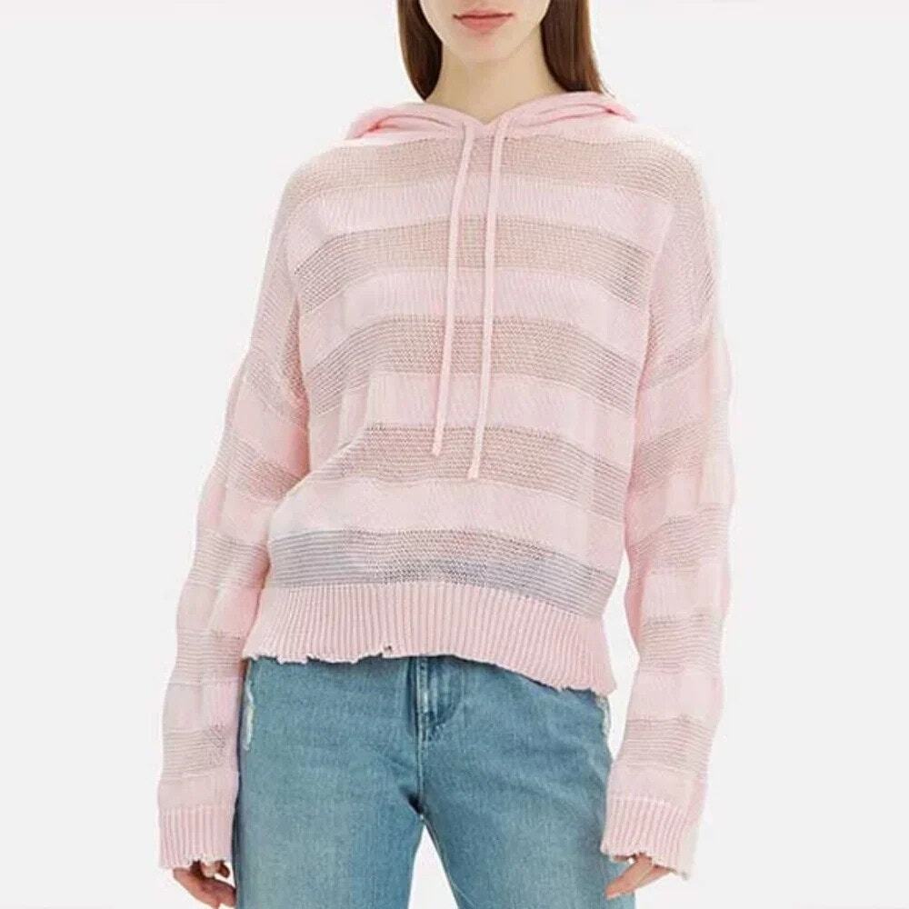 RtA Marvin Cropped Hooded Sweater in Pink Size XS Striped Distressed Streetwear